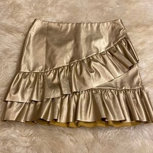 Soprano Gold Metallic Large 80s Style Ruffled a mini Skirt Glam Rock Punk